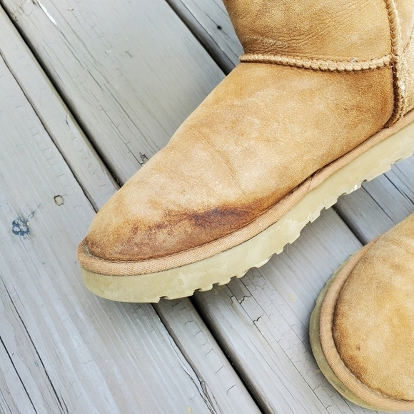 UGG Bailey Button Triplet Chestnut Suede Sheepskin Shearling Tall Fold Over Boot - Picture 7 of 10